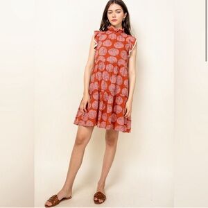 THML short flutter sleeve tiered orange and pink dress